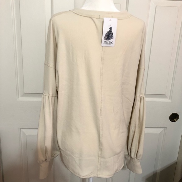 Women's Casual V Neck Balloon Sleeve Pullover Tunic Top - Picture 11 of 11